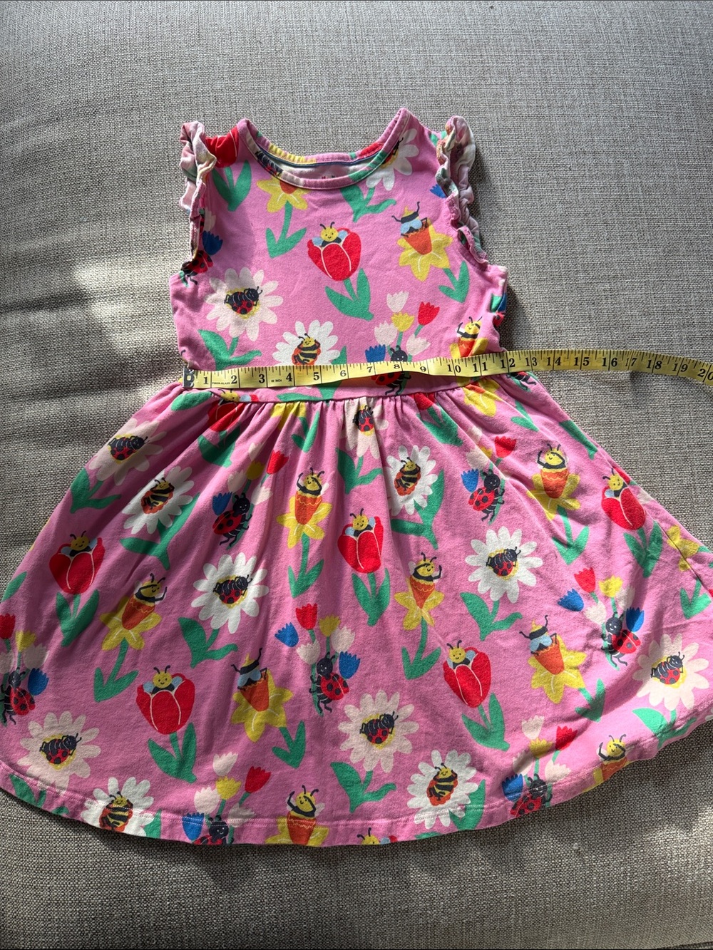Mini Boden Pink Floral & Bee Ruffle-Sleeve Casual Dress